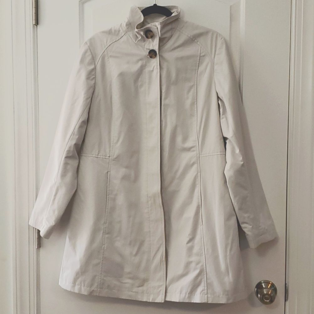 Eddie Bauer | Trench Over Coat | size Large 64% cotton Beige